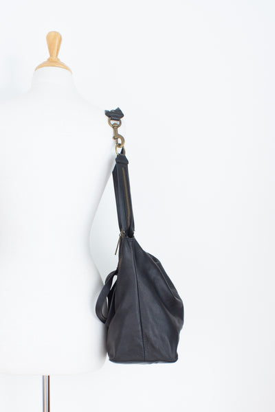 Black Leather Slouchy Shoulder Bag - Kelsi Dagger