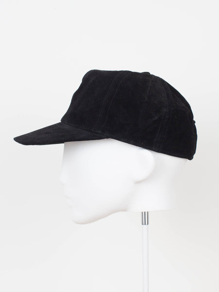 90s Black Suede Baseball Cap - One Size