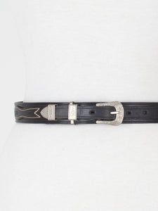Black Leather Western Belt with Silver Buckle & Concho Hardware | Size M 28"-30"