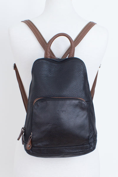Black & Brown Leather Backpack - Milleni