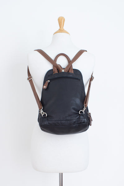 Black & Brown Leather Backpack - Milleni