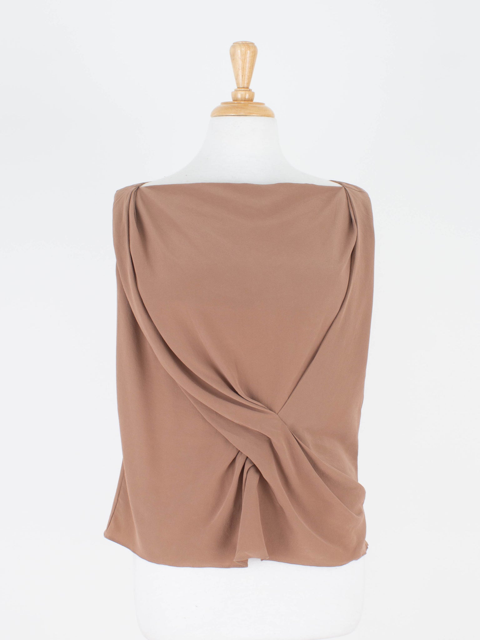 Chestnut Brown Silk Boat Neck Gathered Blouse | 3 Sizes - XS, S & M