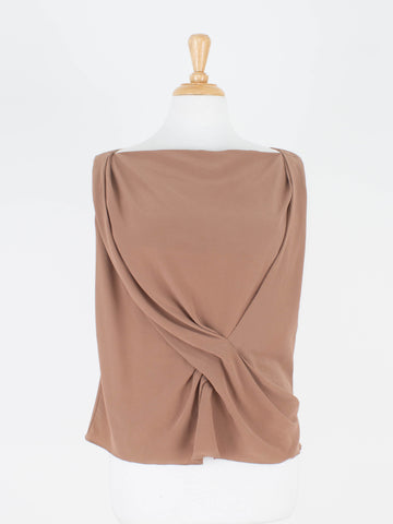 Chestnut Brown Silk Boat Neck Gathered Blouse | 3 Sizes - XS, S & M