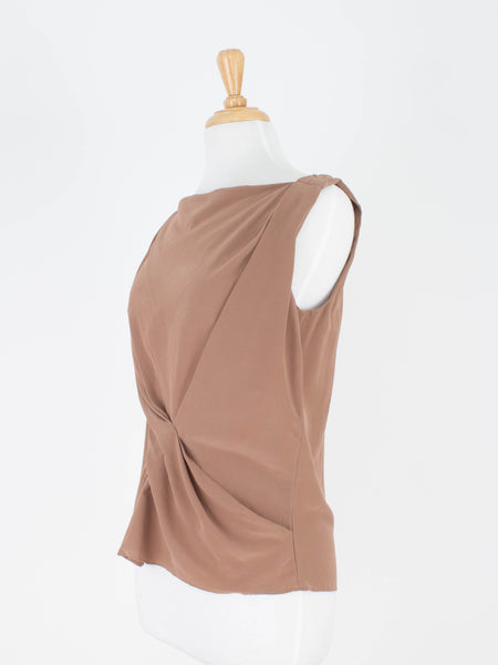 Chestnut Brown Silk Boat Neck Gathered Blouse | 3 Sizes - XS, S & M