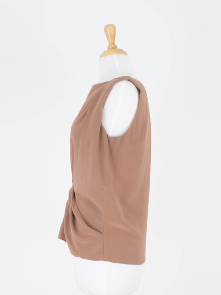Chestnut Brown Silk Boat Neck Gathered Blouse | 3 Sizes - XS, S & M