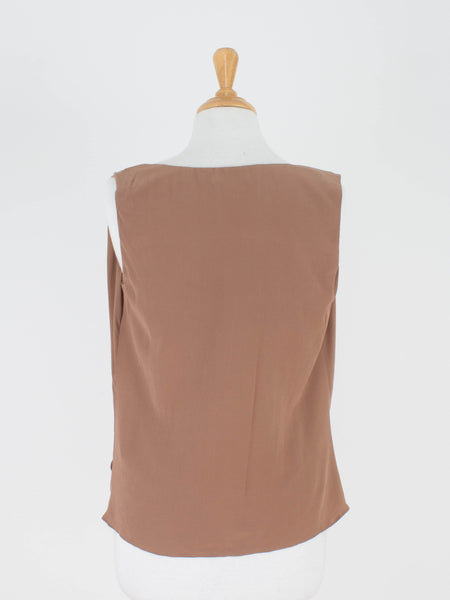 Chestnut Brown Silk Boat Neck Gathered Blouse | 3 Sizes - XS, S & M