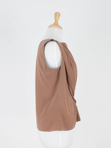 Chestnut Brown Silk Boat Neck Gathered Blouse | 3 Sizes - XS, S & M