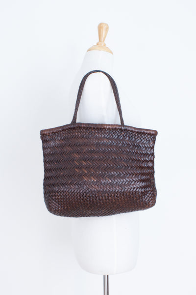 70s Braided Brown Leather Bag - Rectangle