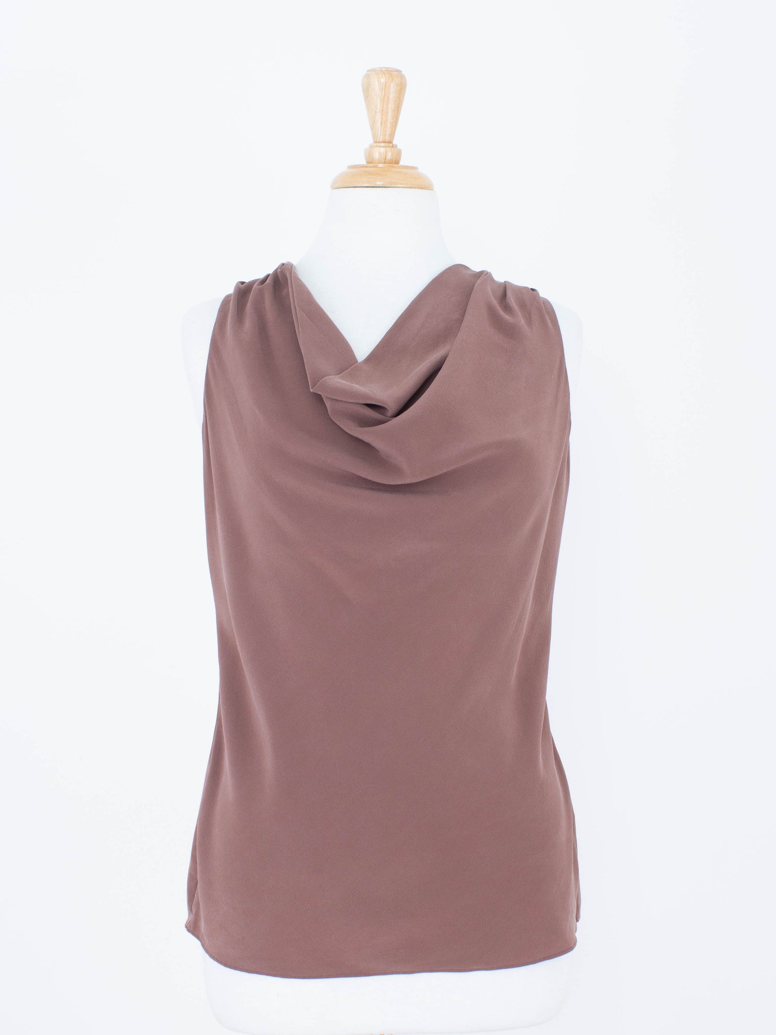 Brown Silk Drape Cowl Neck Blouse | 3 Sizes - XS, S & M
