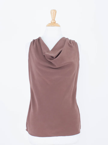 Brown Silk Drape Cowl Neck Blouse | 3 Sizes - XS, S & M
