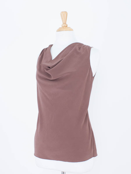 Brown Silk Drape Cowl Neck Blouse | 3 Sizes - XS, S & M