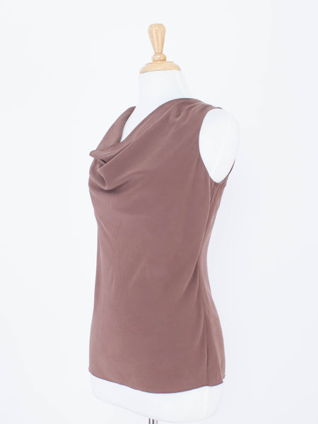 Brown Silk Drape Cowl Neck Blouse | 3 Sizes - XS, S & M