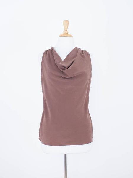 Brown Silk Drape Cowl Neck Blouse | 3 Sizes - XS, S & M