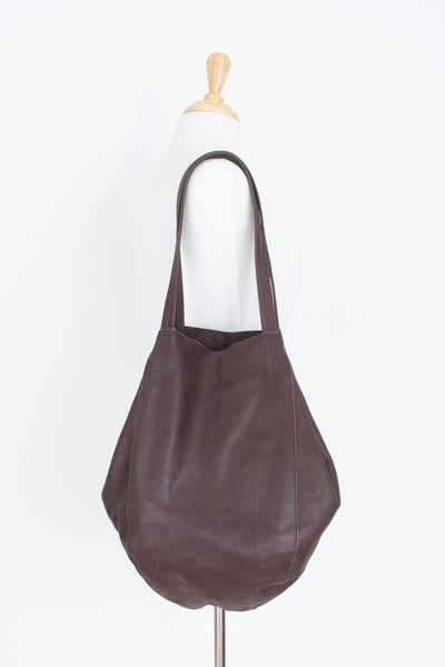 Brown Leather Shoulder Bucket Tote Bag