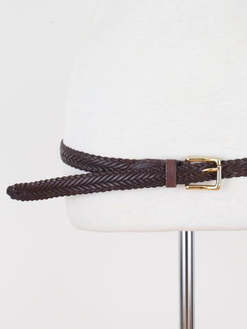 Unisex Thin Brown Woven Leather 70s Belt | Mid to Low Waist | Size Fits M-XL