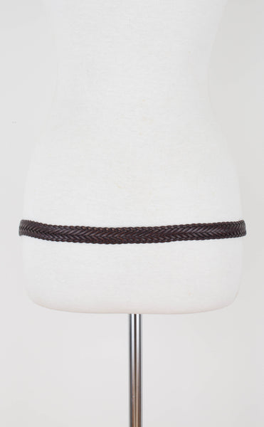 Unisex Thin Brown Woven Leather 70s Belt | Mid to Low Waist | Size Fits M-XL