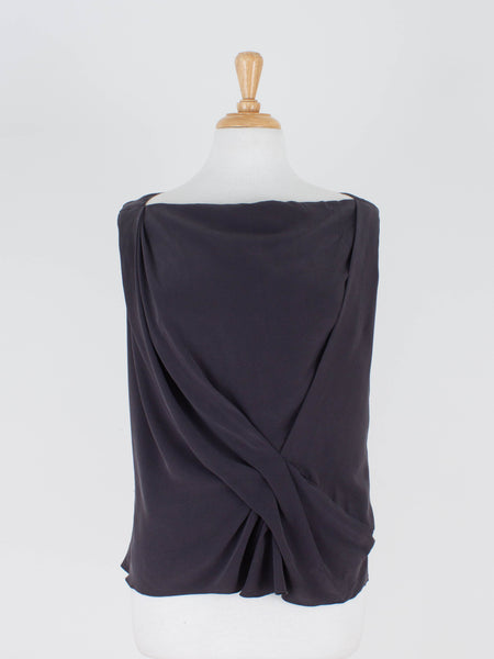 Chestnut Brown Silk Boat Neck Gathered Blouse | 3 Sizes - XS, S & M