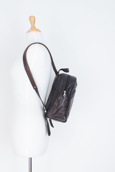 Distressed Dark Brown Leather Backpack -