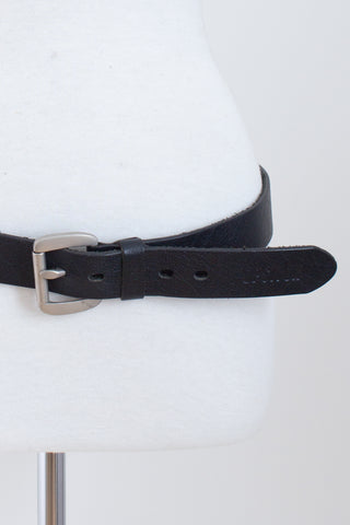 Chunky Black Leather Belt with Silver Buckle | Unisex | Mid or Low Rise - Size M-L