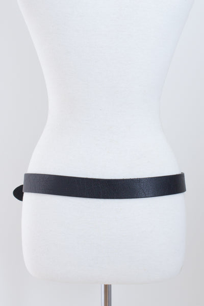 Chunky Black Leather Belt with Silver Buckle | Unisex | Mid or Low Rise - Size M-L