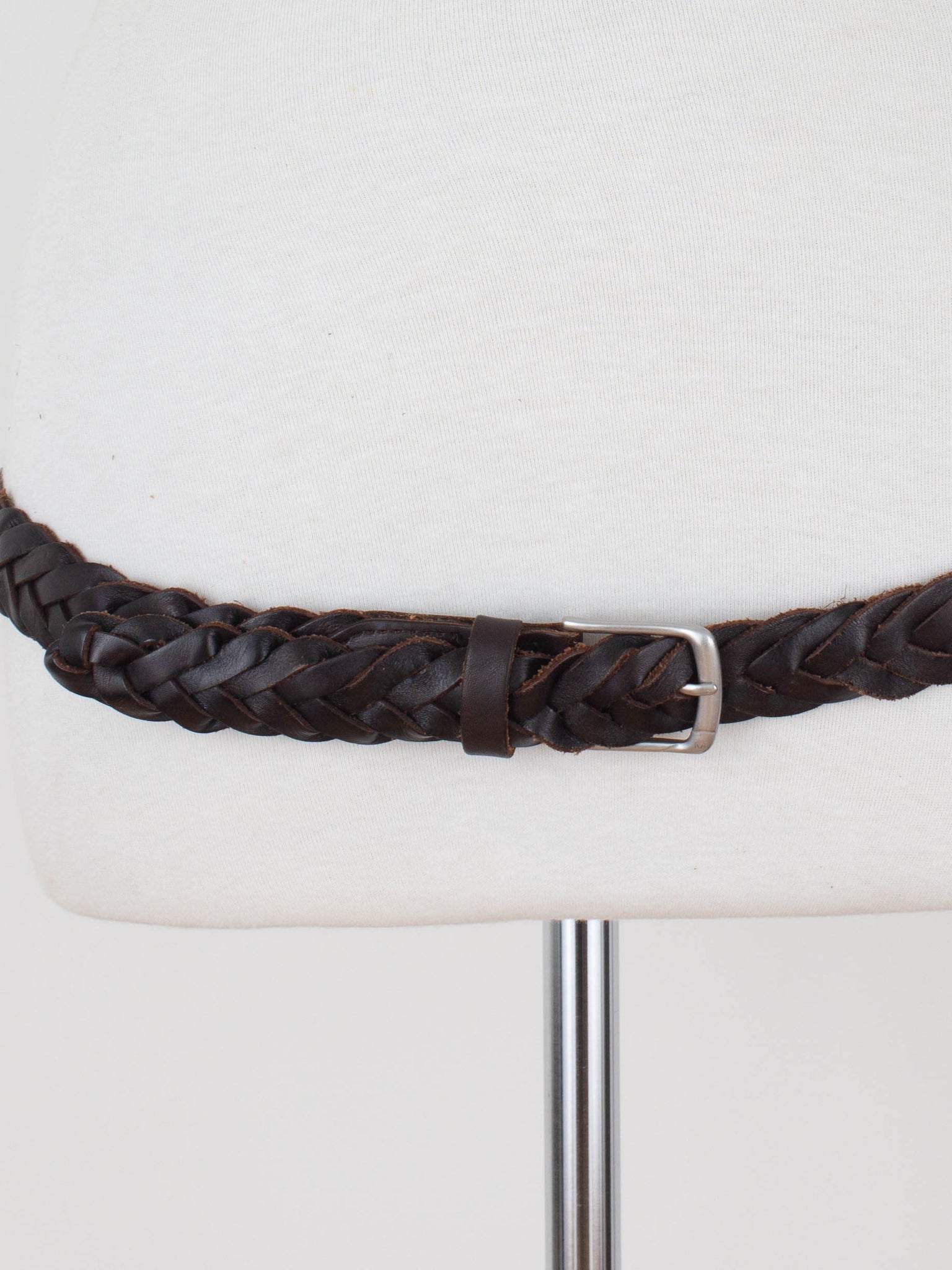 Thin Dark Brown Woven Leather Belt | Mid to Low Waist | Size Fits M-L