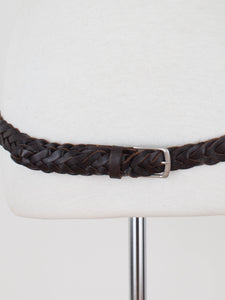 Thin Dark Brown Woven Leather Belt | Mid to Low Waist | Size Fits M-L