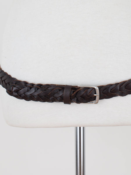 Thin Dark Brown Woven Leather Belt | Mid to Low Waist | Size Fits M-L
