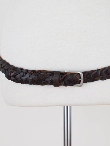 Thin Dark Brown Woven Leather Belt | Mid to Low Waist | Size Fits M-L