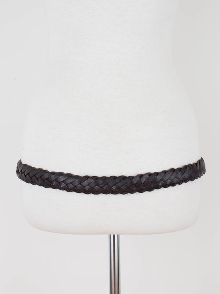 Thin Dark Brown Woven Leather Belt | Mid to Low Waist | Size Fits M-L
