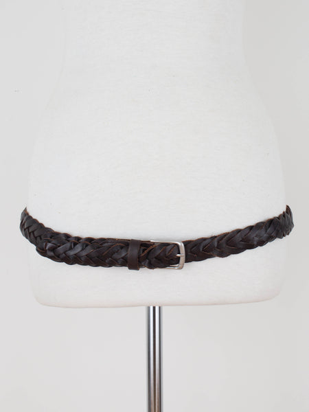 Thin Dark Brown Woven Leather Belt | Mid to Low Waist | Size Fits M-L