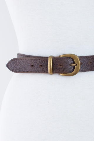 Brown Pebbled Leather Belt with Brass Buckle - Size 27"-33" / S-M