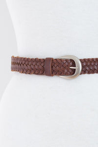 Brown Woven Leather Belt with Silver Buckle | Size XS-S