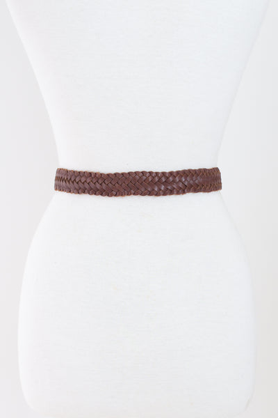 Brown Woven Leather Belt with Silver Buckle | Size XS-S