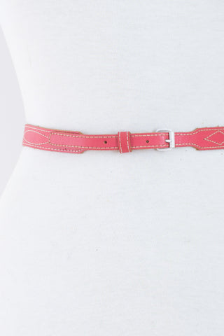 Dark Pink Thin Western Leather Belt - Size 27"-29" / S