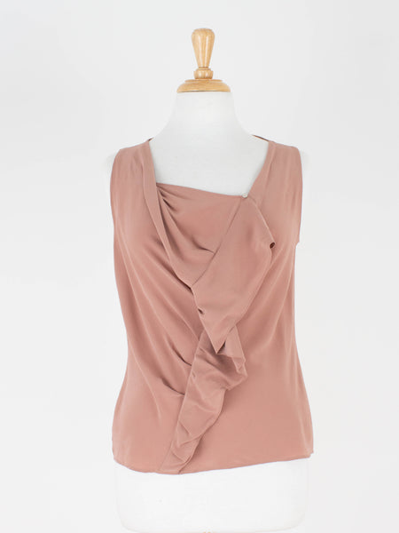 Dusty Rose Frill Pleat Twist Blouse - Suede Silk | 3 Sizes - XS, S & M