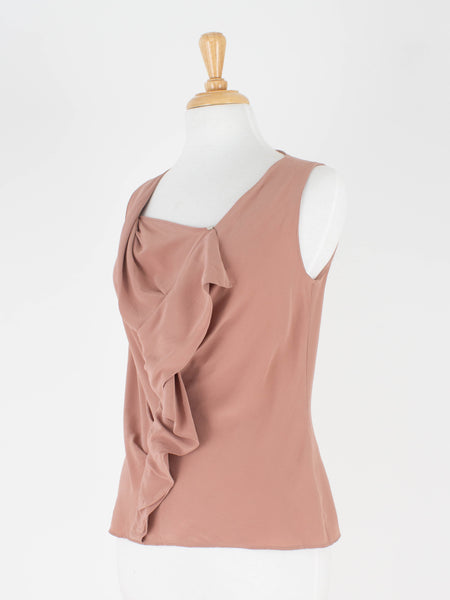 Dusty Rose Frill Pleat Twist Blouse - Suede Silk | 3 Sizes - XS, S & M