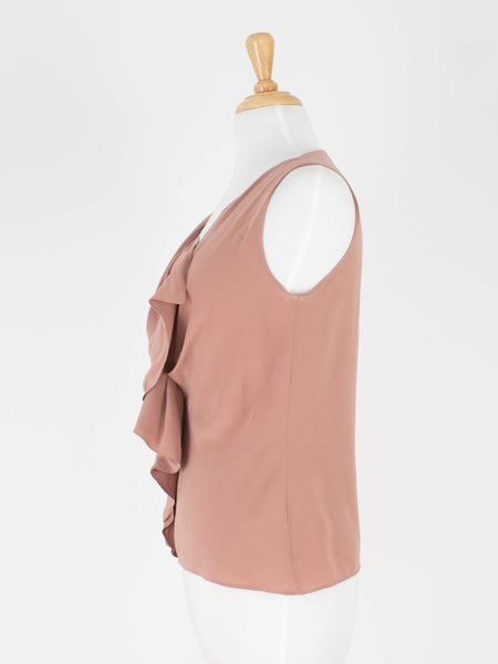 Dusty Rose Frill Pleat Twist Blouse - Suede Silk | 3 Sizes - XS, S & M