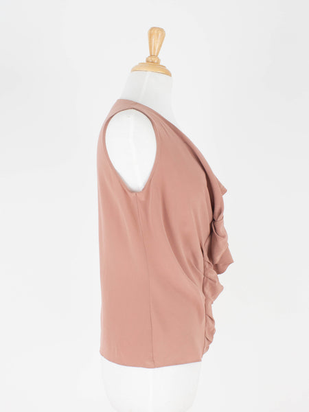 Dusty Rose Frill Pleat Twist Blouse - Suede Silk | 3 Sizes - XS, S & M