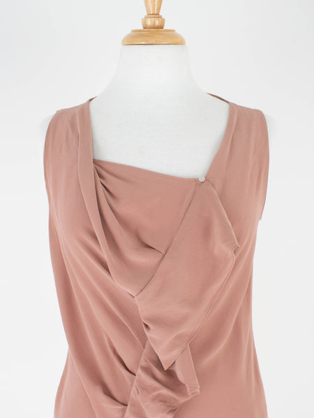 Dusty Rose Frill Pleat Twist Blouse - Suede Silk | 3 Sizes - XS, S & M