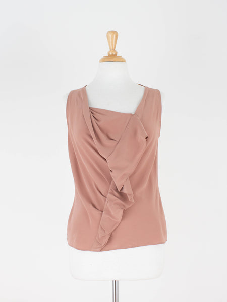 Dusty Rose Frill Pleat Twist Blouse - Suede Silk | 3 Sizes - XS, S & M