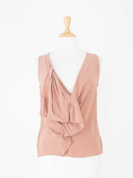 Navy Frill Pleat Twist Blouse - Suede Silk | 2 Sizes - S & M