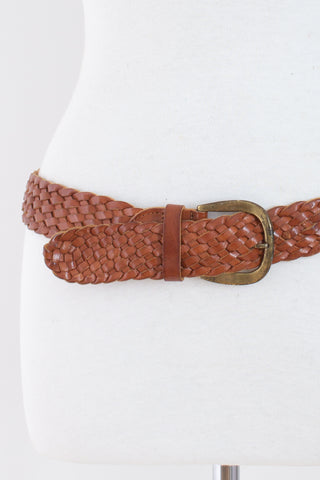 Light Brown Woven Leather Belt with Brass Buckle | High Waist, Mid or Low Rise - Size XS-M