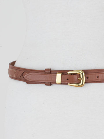 Tan / Light Brown Leather Western Belt with Brass Buckle | Size S-M 31"-35"