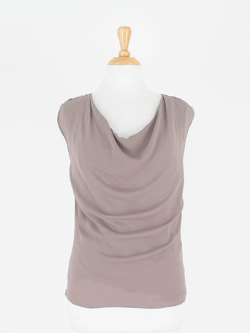 Taupe Silk Gathered Cowl Neck Blouse | 3 Sizes - XS, S & M