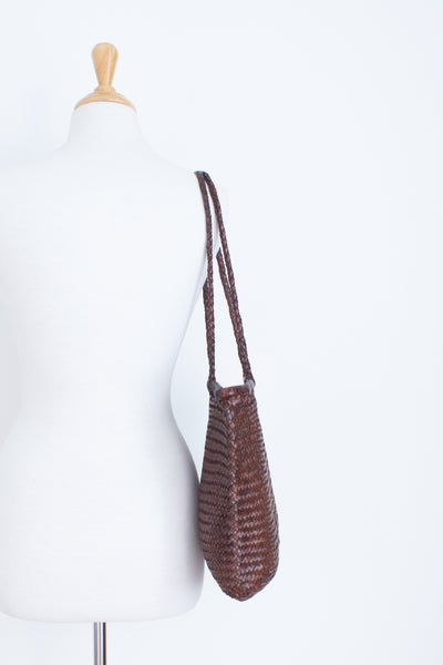 70s Braided Brown Leather Bag - Square