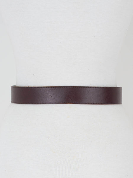Dark Brown Leather Belt with Brass Buckle - Size 26"-30" / M