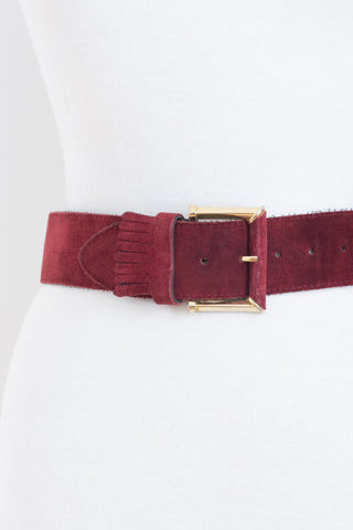 Maroon Wide Suede Belt with Gold Buckle - Size 28"-32" / M