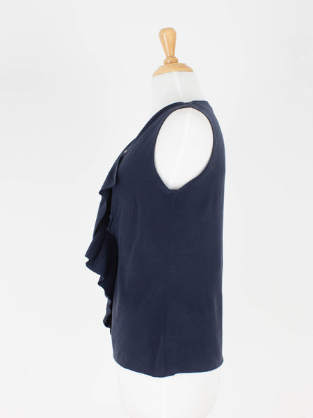 Navy Frill Pleat Twist Blouse - Suede Silk | 2 Sizes - S & M