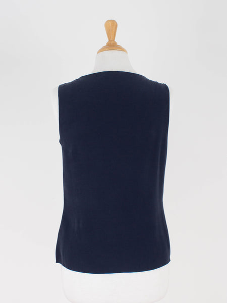 Navy Frill Pleat Twist Blouse - Suede Silk | 2 Sizes - S & M