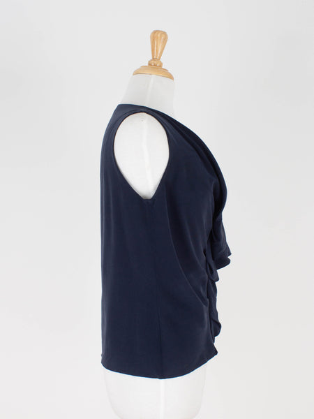 Navy Frill Pleat Twist Blouse - Suede Silk | 2 Sizes - S & M